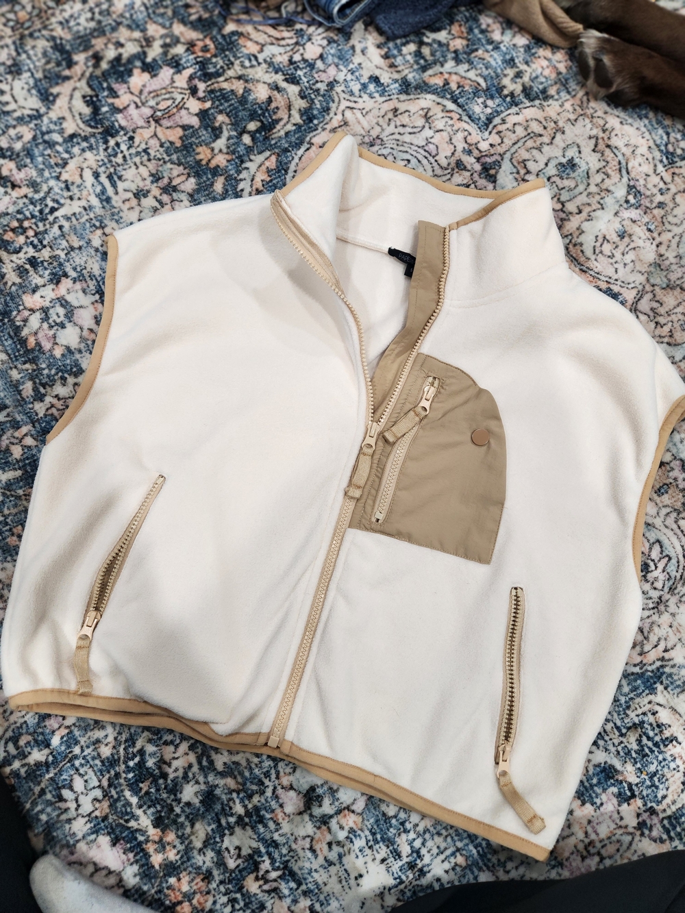 Papermoon Cream Fleece Vest with Tan Accents